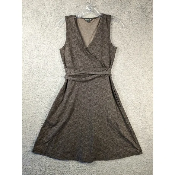 Toad & Co Small Womens Organic Cotton Waist Tie V-Neck Brown Midi Dress Pockets - Picture 12 of 12